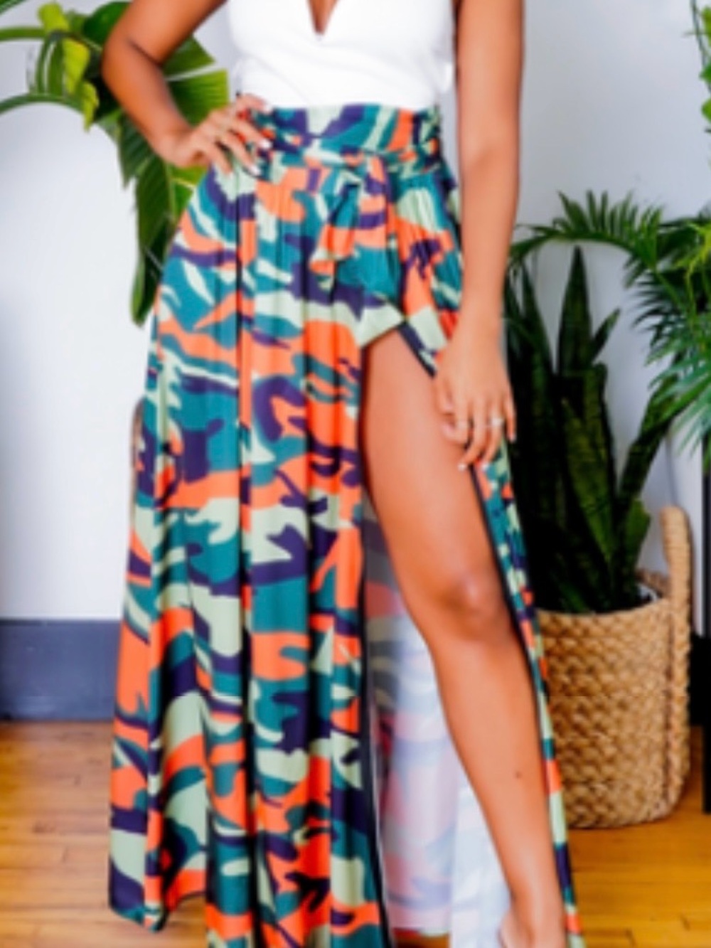 Women’s Camo Maxi Skirt in Orange & Green - Cutely Covered